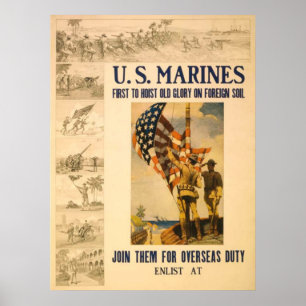 US Marines-First To Hoist Old Glory Poster