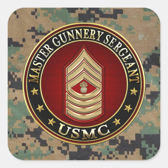 US Marines: Master Gunnery Sergeant (USMC MGySgt) Square Sticker (Front)