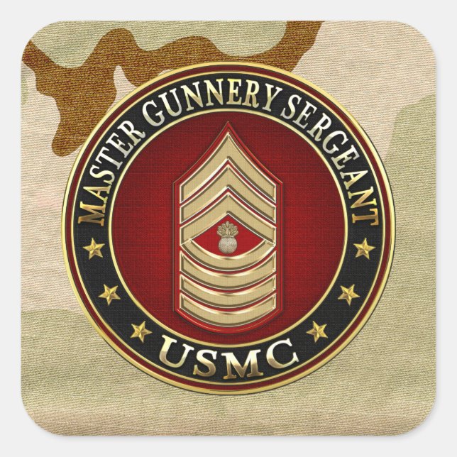 US Marines: Master Gunnery Sergeant (USMC MGySgt) Square Sticker (Front)