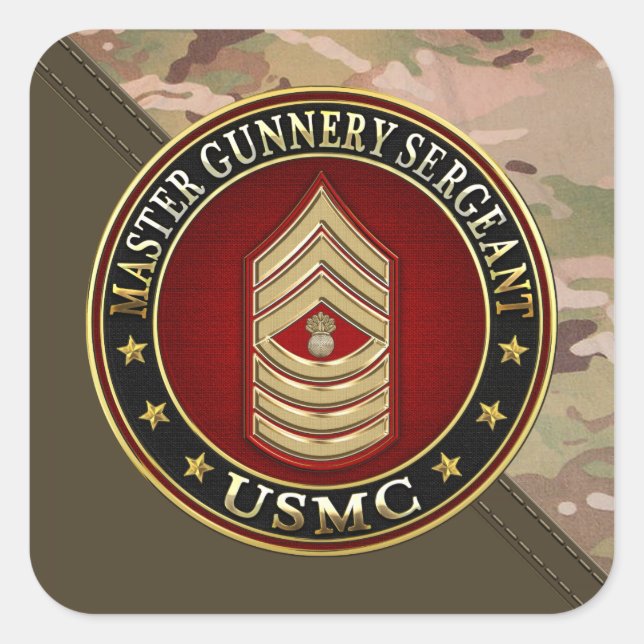 US Marines: Master Gunnery Sergeant (USMC MGySgt) Square Sticker (Front)