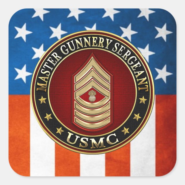 US Marines: Master Gunnery Sergeant (USMC MGySgt) Square Sticker (Front)