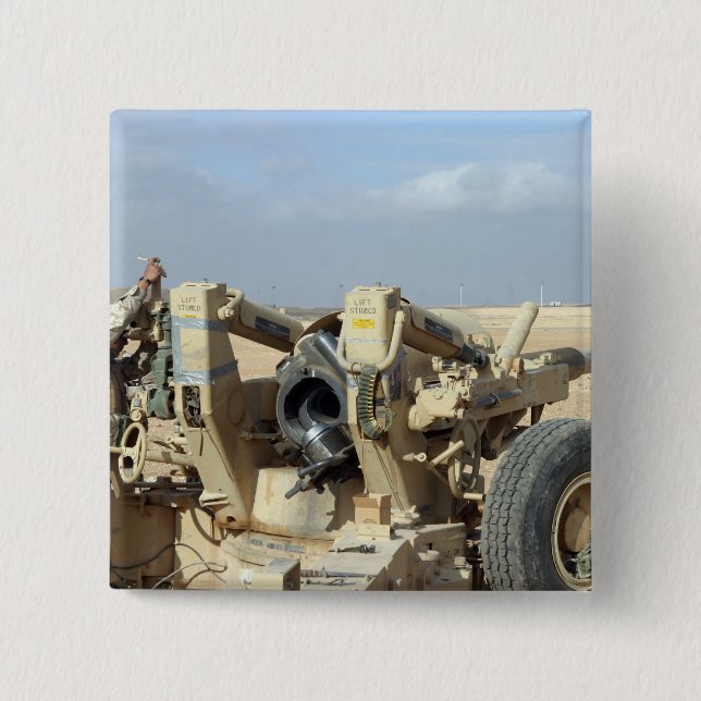 US Marines prepare to fire a howitzer 2 15 Cm Square Badge (Front)