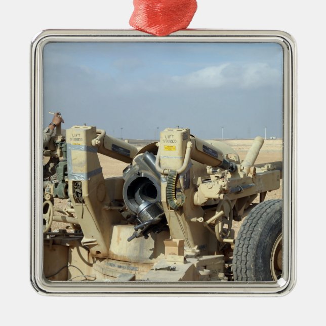 US Marines prepare to fire a howitzer 2 Metal Ornament (Front)