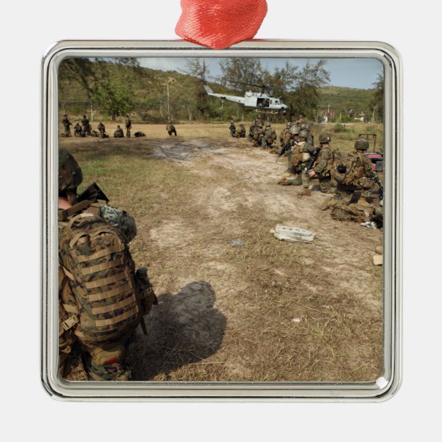 US Marines provide security as a UH-1N Metal Ornament (Front)