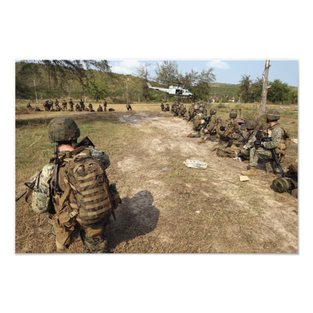 US Marines provide security as a UH-1N Photo Print (Front)