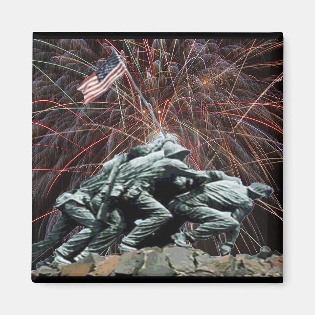 US Marines War Memorial Iwo Jima Fireworks Magnet (Front)