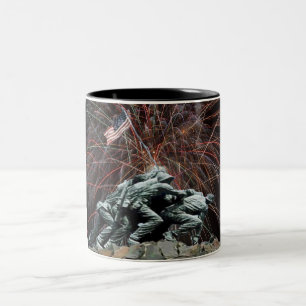 US Marines War Memorial Iwo Jima Fireworks Two-Tone Coffee Mug