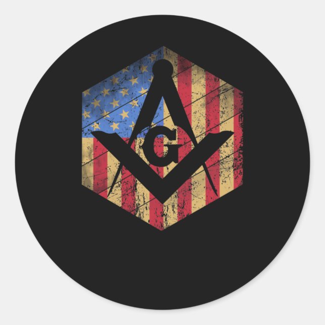 US Mason Flag Square and Compass Masonic Shriner Classic Round Sticker (Front)