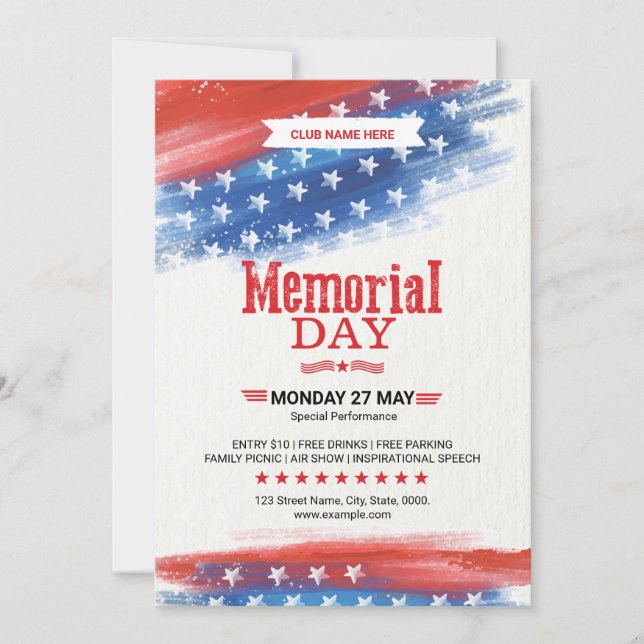 Us Memorial Day Celebration Flyer  Invitation (Front)