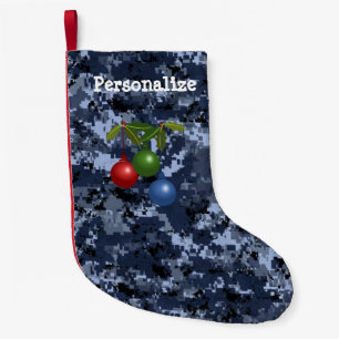 US Military Blue Camo Christmas Stock w/Ornaments Small Christmas Stocking