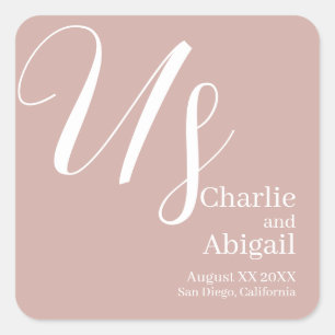 US Modern Romantic Wedding on Dusty Pink Square Sticker