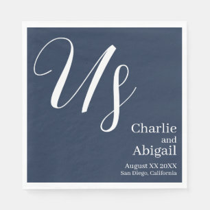 US Modern Romantic Wedding on Navy Blue Napkin