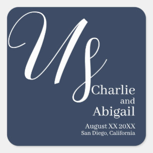 US Modern Romantic Wedding on Navy Blue Square Sticker
