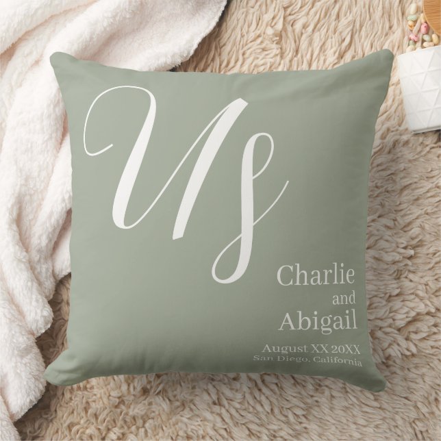 US Modern Romantic Wedding on Sage Green Cushion (Blanket)