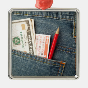 US money and lottery bet slip in pocket Metal Ornament