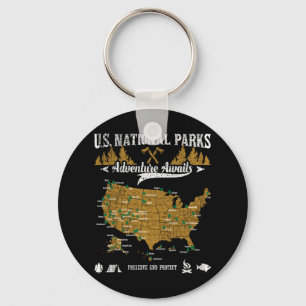Us National Parks Adventure Awaits - Hiking And Ca Key Ring