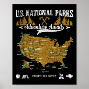 Us National Parks Adventure Awaits - Hiking And Ca Poster
