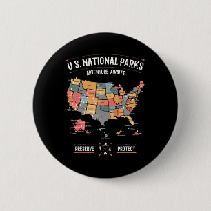 Us National Parks Map Preserve Protect Hiking Camp 6 Cm Round Badge
