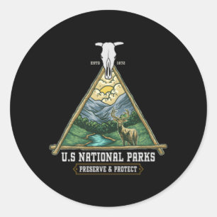Us National Parks Preserve And Protect Outdoor Classic Round Sticker