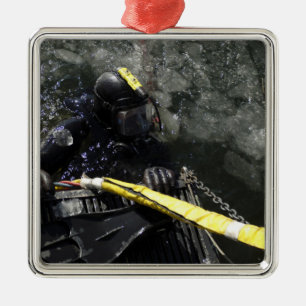 US Navy Diver gets ready to start his dive Metal Tree Decoration