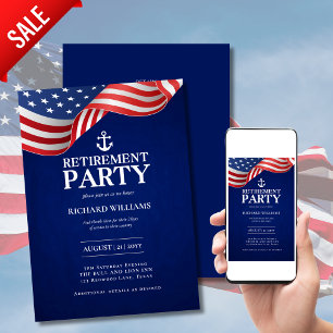 US Navy Retirement Anchor Patriotic Flag Military Invitation