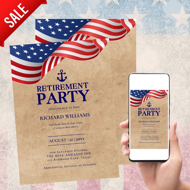 US Navy Retirement Anchor Rustic Flag Military Invitation (Creator Uploaded)