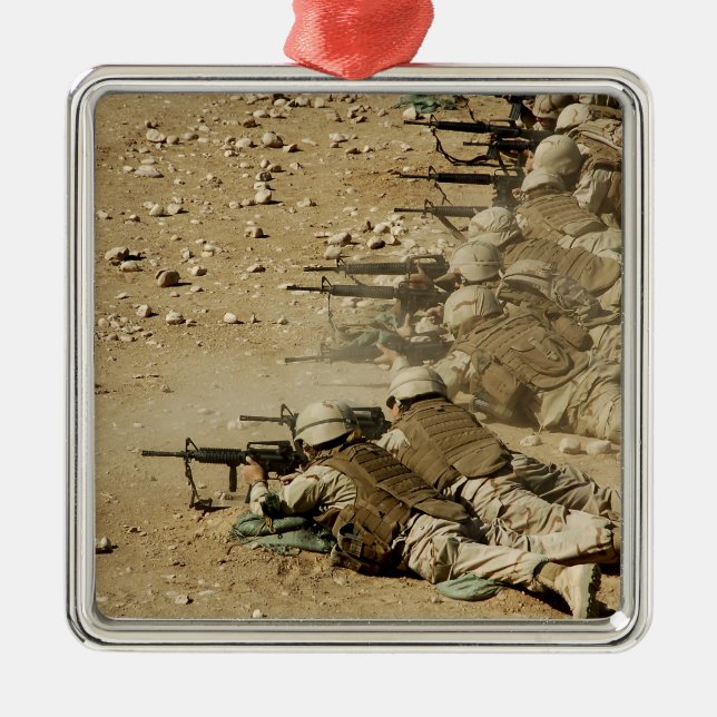 US Navy Seabees fire M-4 and M-16A2 rifles Metal Ornament (Front)