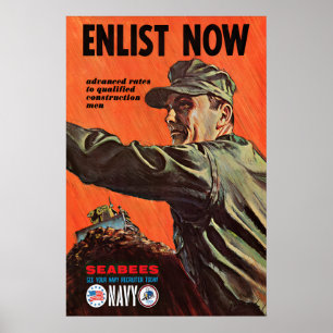 US Navy Seabees Propaganda Poster Vintage War Art