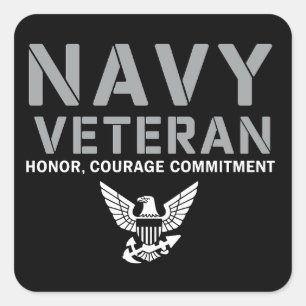 US Navy Veteran Honor Courage Commitment Square Sticker