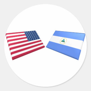 US & Nicaragua Flags Classic Round Sticker