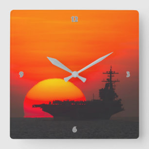 US NUCLEAR AIRCRAFT CARRIER SQUARE WALL CLOCK