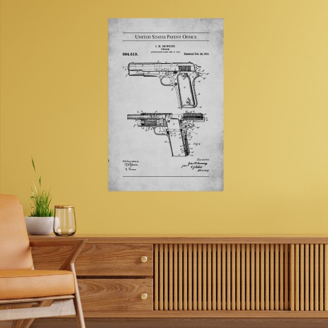 US Patent - Browning M1911 Poster (Living Room 2)