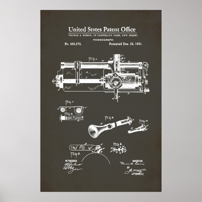 US Patent - Cylindrical Phonograph Poster (Front)