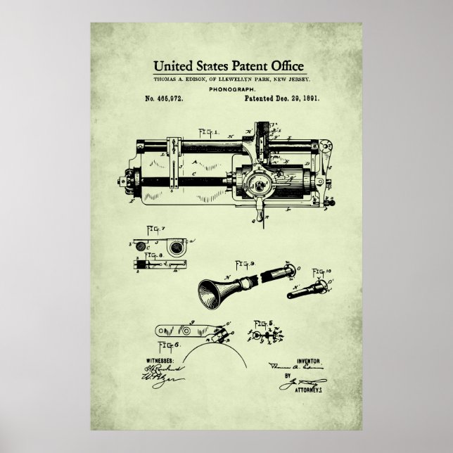 US Patent - Cylindrical Phonograph Poster (Front)