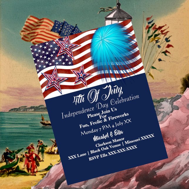 US Patriotic 4th July Firecracker Party  Invitation (US Patriotic 4th July Firecracker Party Invitation)