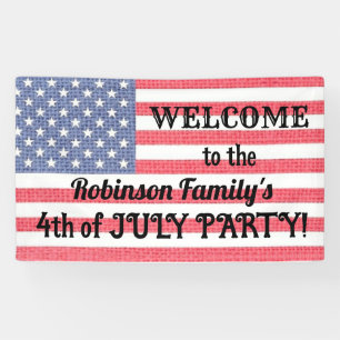 US Patriotic American Flag Burlap Calligraphy text Banner