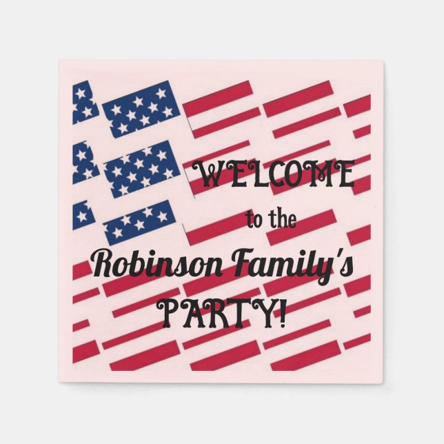 US Patriotic American Flag Tiles Calligraphy Text  Napkin (Front)