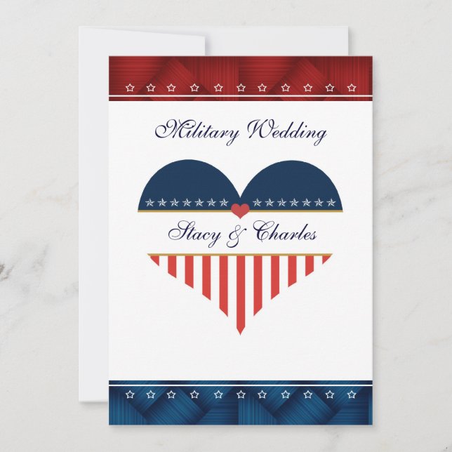 US Patriotic Heart Personalised Wedding Invitation (Front)