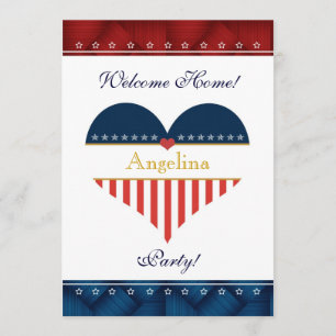 US Patriotic Heart Welcome Home Party Invite