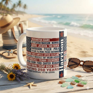 US Presidents typography flag, 250 years 1776-2026 Coffee Mug