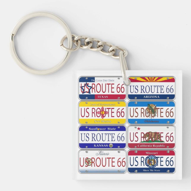 US ROUTE 66 All 8 States Vanity Plates Key Ring (Front)