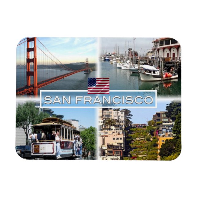 US San Francisco - Golden Gate Bridge - Cable Car. Magnet (Horizontal)