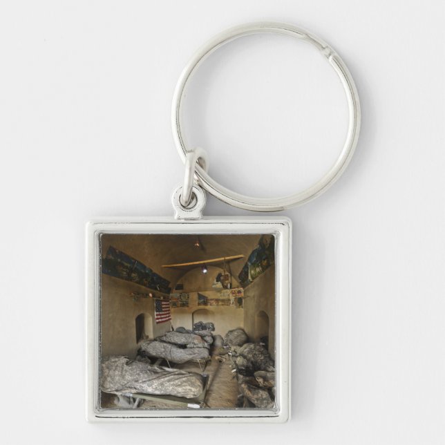 US Soldiers sleep in an abandoned mud house Key Ring (Front)