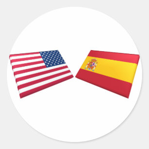 US & Spain Flags Classic Round Sticker