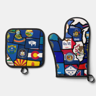 US State Flags Map Oven Mitt & Pot Holder Set