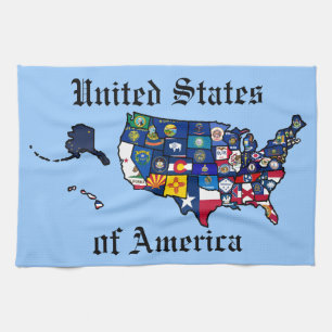 US State Flags Map Tea Towel