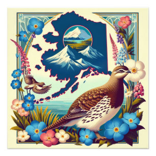 US State of Alaska's State Bird and Flower Design Photo Print