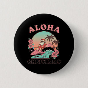 Us States Hawaii Aloha Christmas Surfing Santa Ret 6 Cm Round Badge