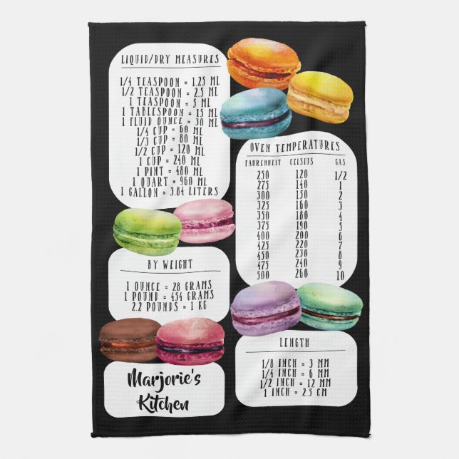 US to Metric Kitchen Conversions Macarons Tea Towel (Vertical)