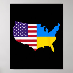 Us Ukraine Map America Ukrainian Flag Ukraine Amer Poster